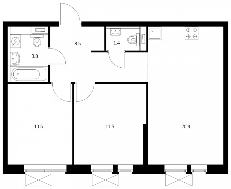 2-комнатная квартира с полной отделкой, 56.6 м2, 32 этаж, сдача 4 квартал 2023 г., ЖК Второй Нагатинский, корпус 4 - объявление 1556047 - фото №1
