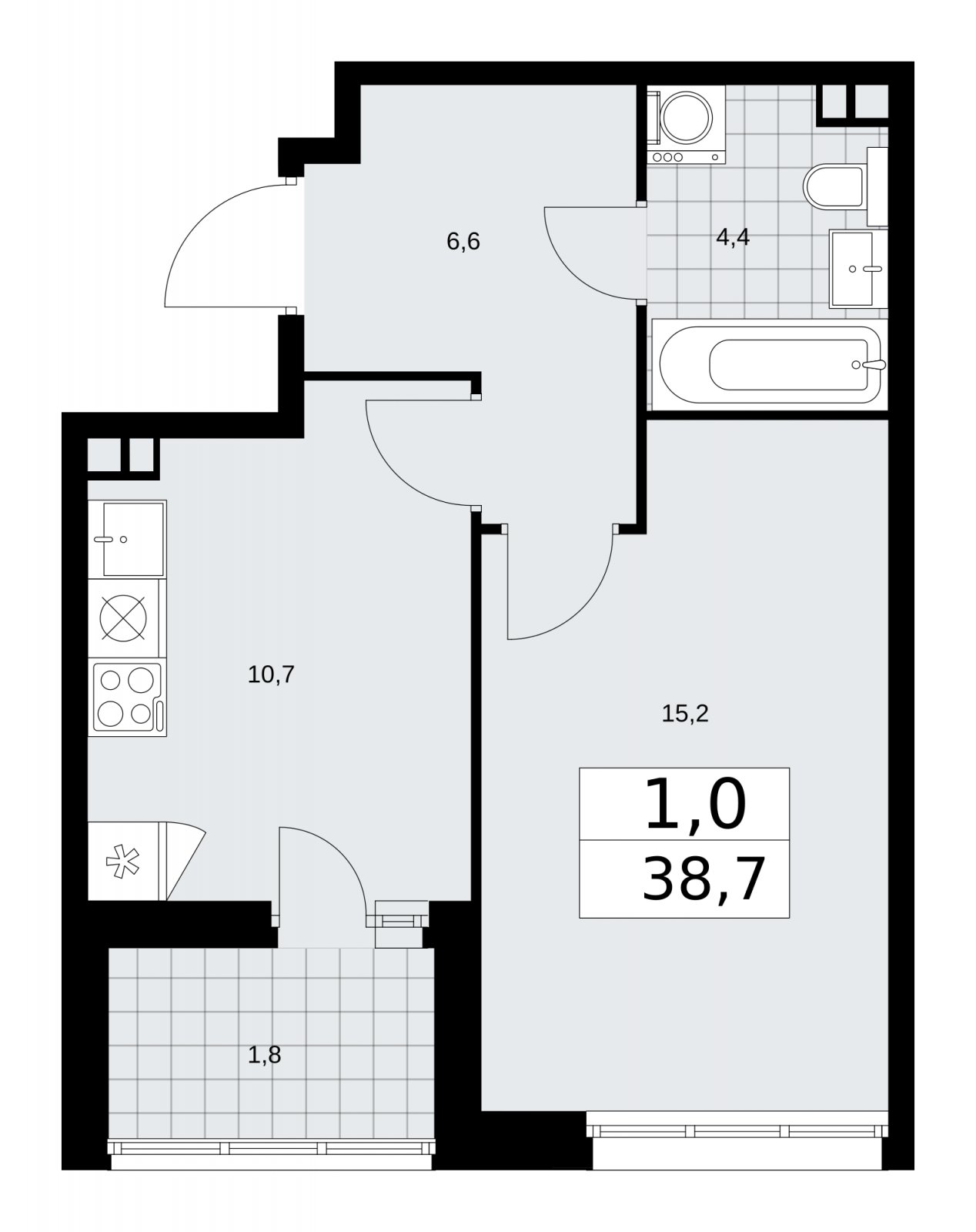 1-комнатная квартира с частичной отделкой, 38.7 м2, 3 этаж, сдача 2 квартал 2026 г., ЖК Дзен-кварталы, корпус 3.5 - объявление 2242335 - фото №1