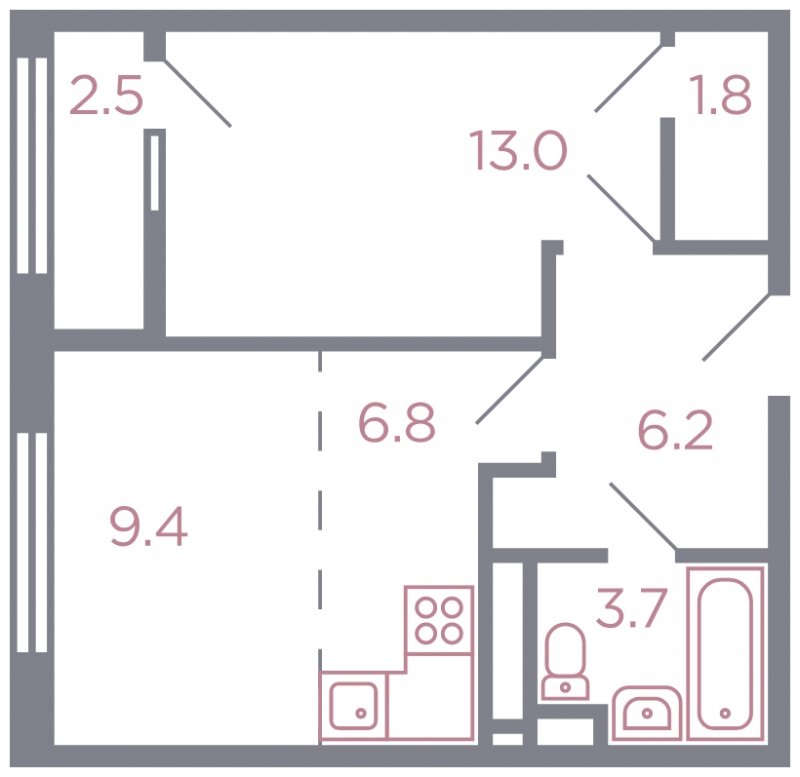 2-комнатная квартира без отделки, 42 м2, 6 этаж, дом сдан, ЖК Миниполис Серебрица, корпус 1 - объявление 1806980 - фото №1