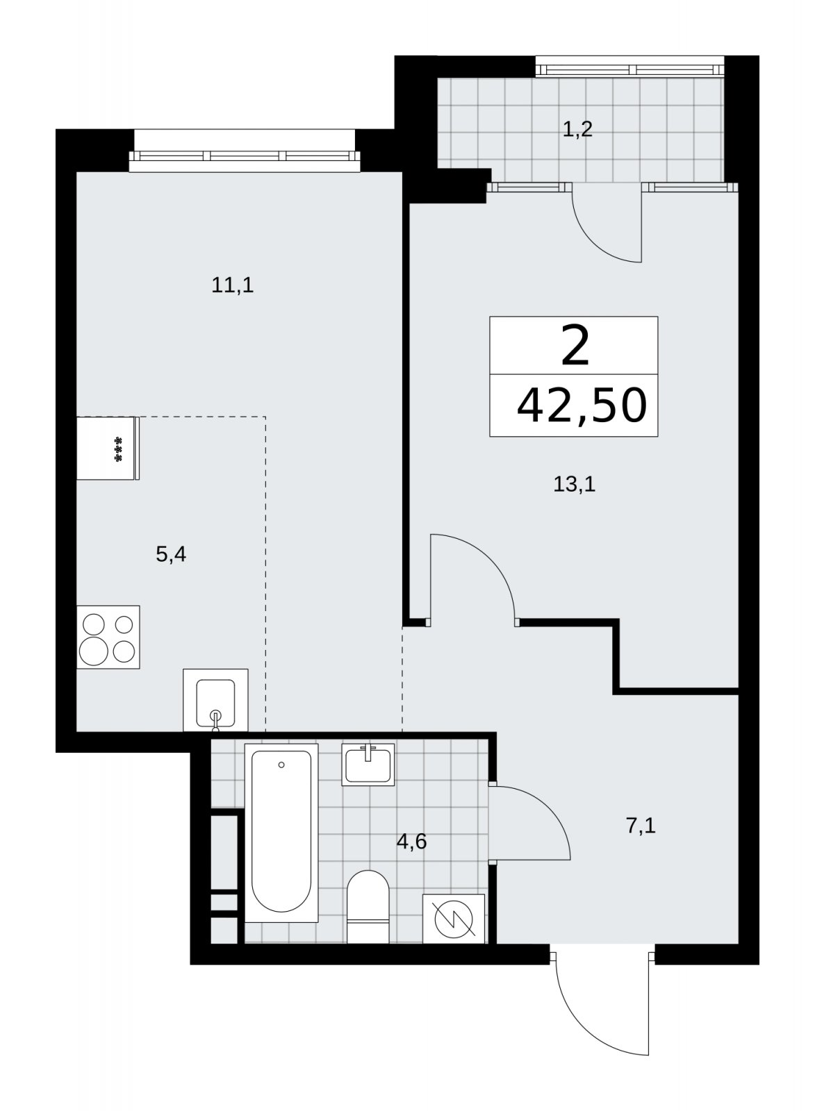 2-комнатная квартира (евро) с частичной отделкой, 42.5 м2, 13 этаж, сдача 1 квартал 2026 г., ЖК Дом на Зорге, корпус 25 - объявление 2221231 - фото №1