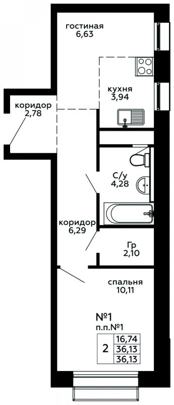 2-комнатная квартира с полной отделкой, 36.13 м2, 1 этаж, сдача 4 квартал 2022 г., ЖК Новоград Павлино, корпус 24 - объявление 1803726 - фото №1