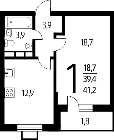 1-комнатная квартира с полной отделкой, 41.2 м2, 6 этаж, сдача 1 квартал 2025 г., ЖК Новые Ватутинки. Заречный, корпус 5/2 - объявление 2386277 - фото №1