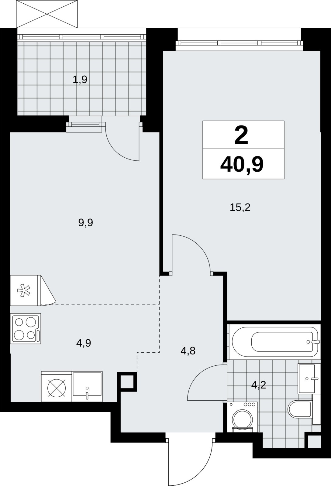 2-комнатная квартира (евро) без отделки, 40.9 м2, 2 этаж, сдача 4 квартал 2026 г., ЖК Скандинавия, корпус 2.18.2.6 - объявление 2351710 - фото №1
