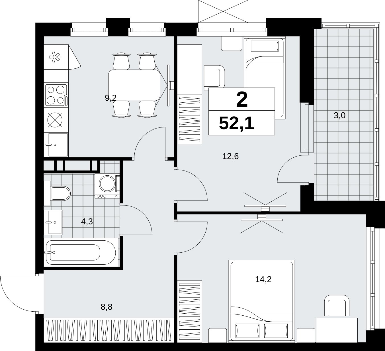 2-комнатная квартира с полной отделкой, 52.1 м2, 14 этаж, сдача 1 квартал 2027 г., ЖК Скандинавия, корпус 2.18.2.3 - объявление 2351435 - фото №1