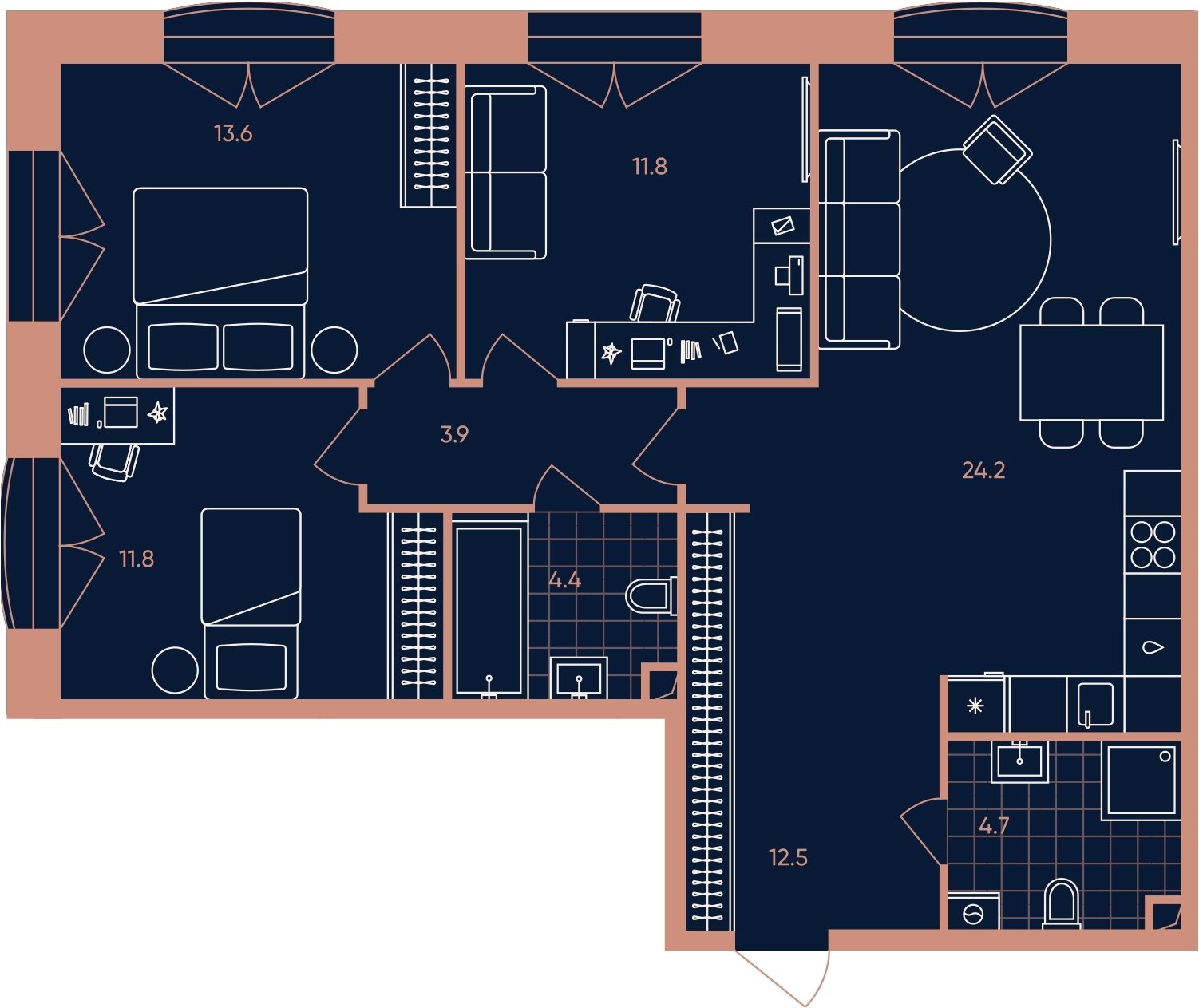 4-комнатная квартира (евро) без отделки, 86.9 м2, 6 этаж, сдача 3 квартал 2026 г., ЖК ERA, корпус 1 - объявление 2287422 - фото №1