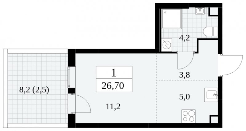 Студия с частичной отделкой, 26.7 м2, 2 этаж, сдача 2 квартал 2025 г., ЖК Южные сады, корпус 2.1 - объявление 2018842 - фото №1