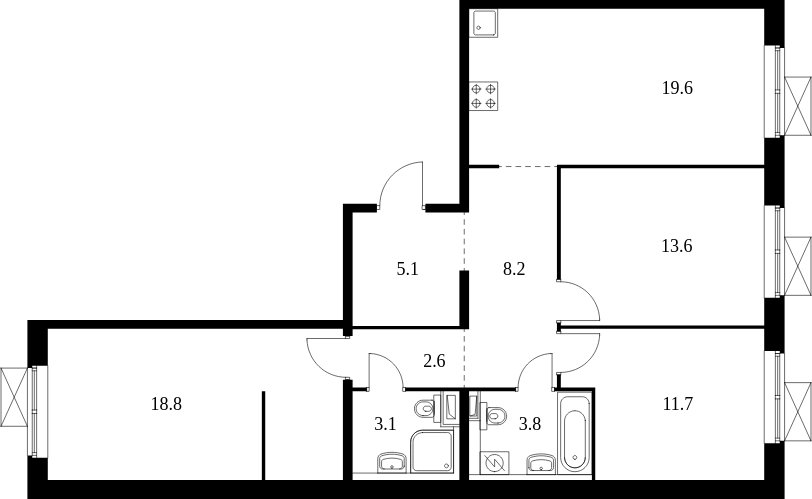 3-комнатная квартира с полной отделкой, 86.5 м2, 16 этаж, сдача 4 квартал 2023 г., ЖК Восточное Бутово, корпус 15 - объявление 1996655 - фото №1