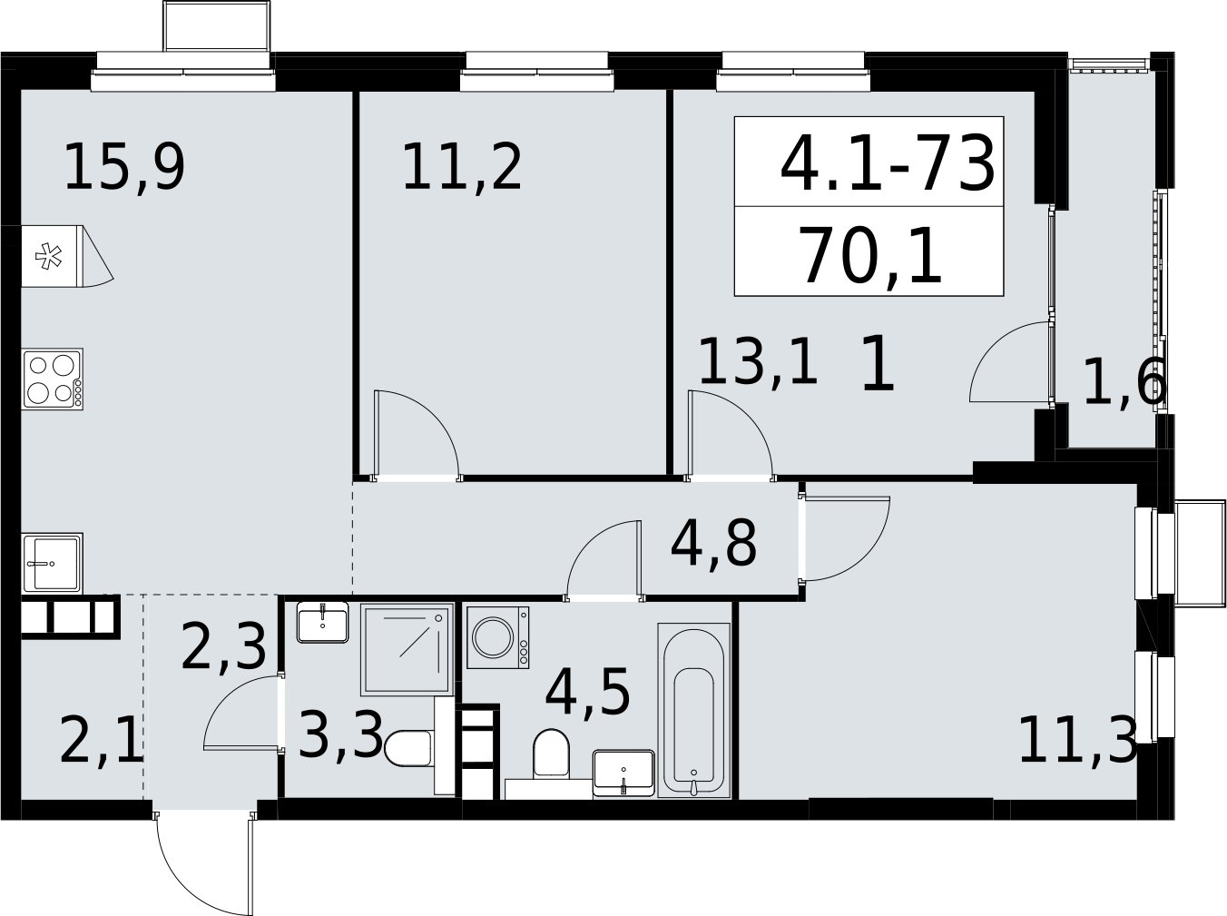 3-комнатная квартира с полной отделкой, 70.1 м2, 14 этаж, сдача 2 квартал 2027 г., ЖК Южные сады, корпус 4.1.1 - объявление 2392614 - фото №1