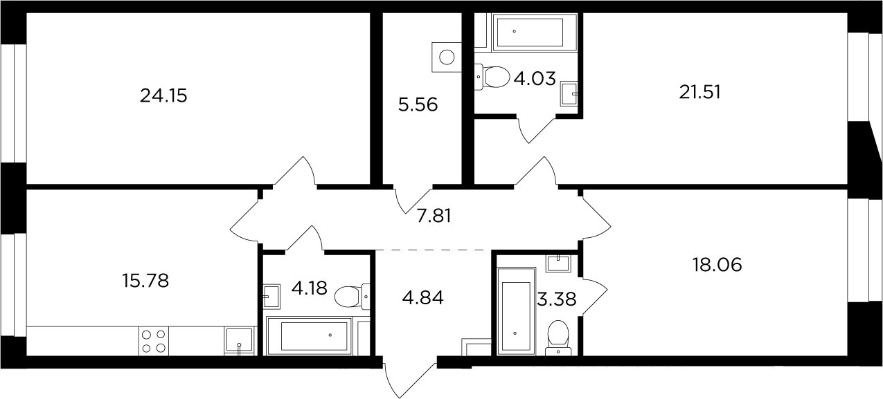 3-комнатная квартира без отделки, 109.3 м2, 4 этаж, дом сдан, ЖК FORIVER, корпус 3 - объявление 2371253 - фото №1