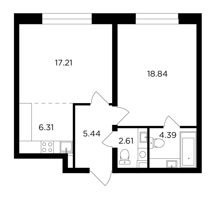 2-комнатная квартира без отделки, 54.8 м2, 12 этаж, дом сдан, ЖК FORIVER, корпус 3 - объявление 2286527 - фото №1