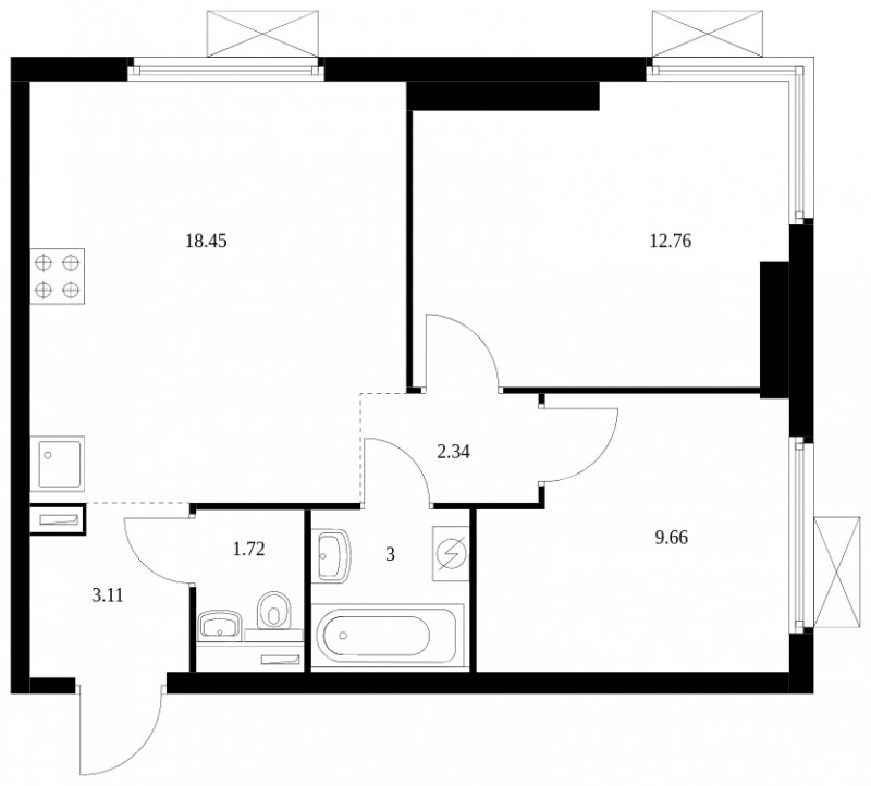 2-комнатная квартира с полной отделкой, 51.04 м2, 25 этаж, сдача 2 квартал 2024 г., ЖК Матвеевский Парк, корпус 1.1 - объявление 1610084 - фото №1