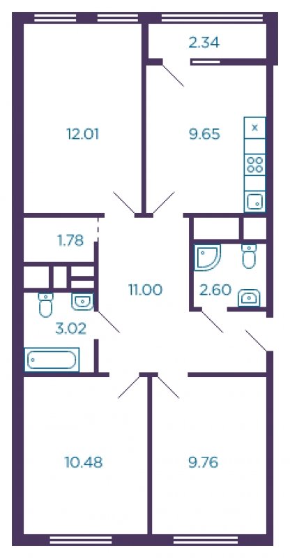 3-комнатная квартира с полной отделкой, 60.4 м2, 6 этаж, дом сдан, ЖК Миниполис Дивное, корпус 1 - объявление 1860679 - фото №1