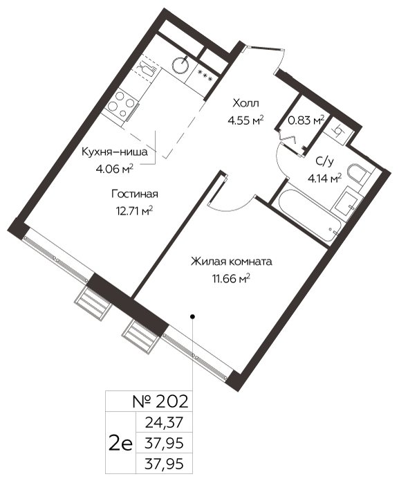 2-комнатная квартира (евро) с полной отделкой, 37.95 м2, 22 этаж, сдача 3 квартал 2024 г., ЖК МелисСад, корпус 1 - объявление 1861104 - фото №1
