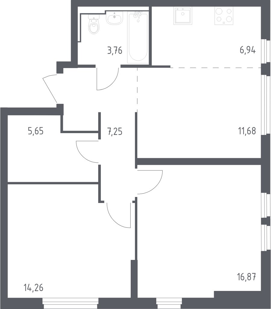 3-комнатная квартира с полной отделкой, 66.41 м2, 14 этаж, сдача 1 квартал 2025 г., ЖК Остафьево, корпус 17 - объявление 2001010 - фото №1