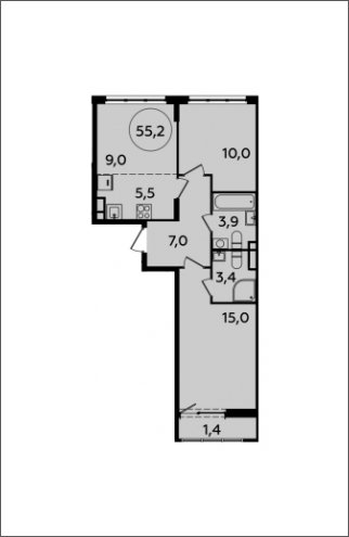 3-комнатная квартира (евро) с полной отделкой, 55.2 м2, 5 этаж, сдача 2 квартал 2024 г., ЖК Испанские кварталы, корпус 8.2 - объявление 1633624 - фото №1