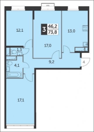 3-комнатная квартира с полной отделкой, 73.8 м2, 3 этаж, дом сдан, ЖК Датский квартал, корпус 3 - объявление 1058167 - фото №1