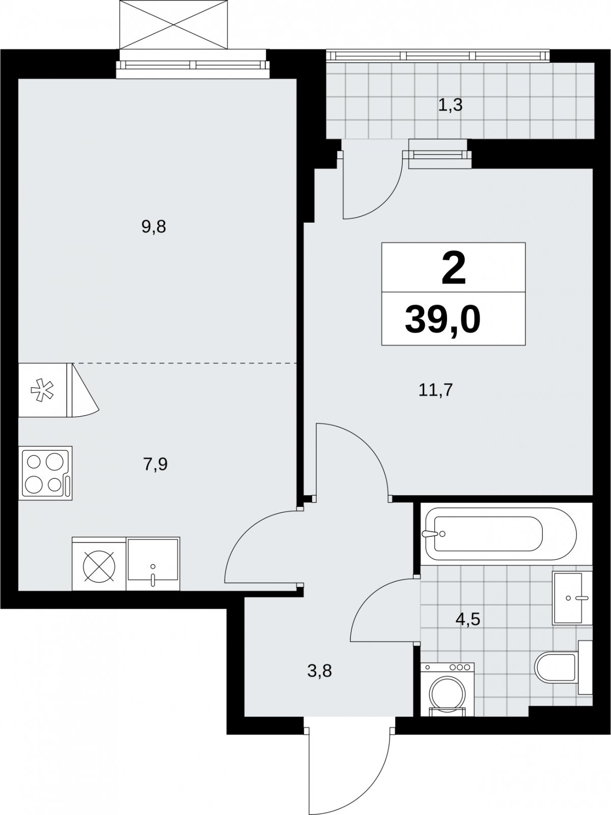 2-комнатная квартира (евро) без отделки, 39 м2, 2 этаж, сдача 2 квартал 2026 г., ЖК Дзен-кварталы, корпус 6.1.1 - объявление 2327129 - фото №1