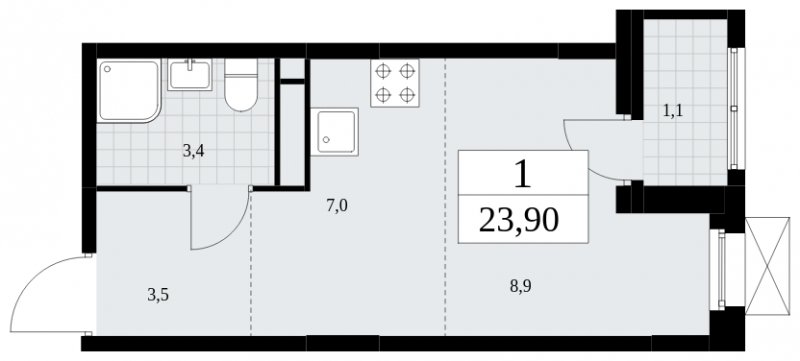 Студия с частичной отделкой, 23.9 м2, 12 этаж, сдача 4 квартал 2024 г., ЖК Скандинавия, корпус 36.3.1 - объявление 1894615 - фото №1