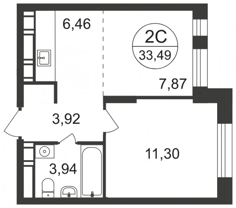 2-комнатная квартира с полной отделкой, 33.49 м2, 3 этаж, сдача 3 квартал 2023 г., ЖК Люберцы, корпус 66 - объявление 1566301 - фото №1