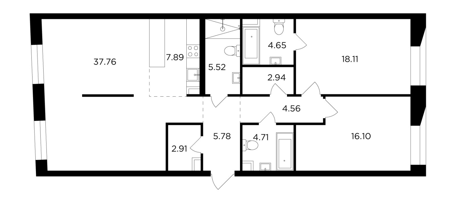 3-комнатная квартира без отделки, 111.25 м2, 14 этаж, дом сдан, ЖК FORIVER, корпус 2 - объявление 2406431 - фото №1