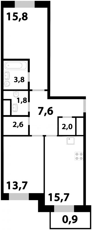 2-комнатная квартира без отделки, 63.3 м2, 23 этаж, дом сдан, ЖК Союзный, корпус 1 - объявление 1492704 - фото №1