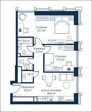 2-комнатная квартира с частичной отделкой, 64.52 м2, 42 этаж, сдача 2 квартал 2024 г., ЖК City Bay, корпус Indian Ocean 6 - объявление 1933054 - фото №1