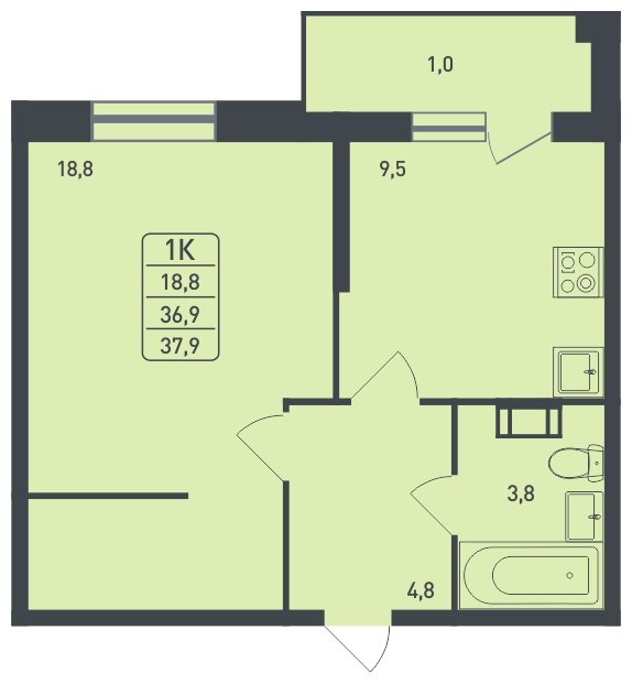 1-комнатная квартира без отделки, 37.9 м2, 2 этаж, дом сдан, ЖК Новая Щербинка, корпус 11 - объявление 1817173 - фото №1