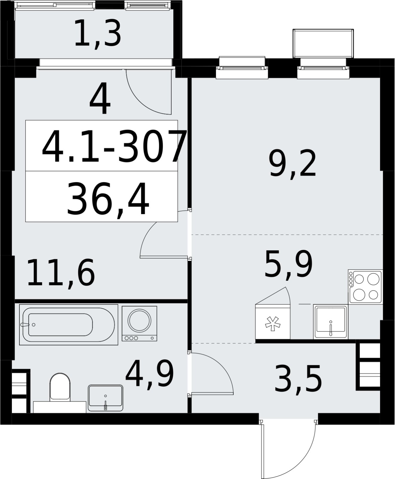 2-комнатная квартира (евро) с полной отделкой, 36.4 м2, 9 этаж, сдача 2 квартал 2027 г., ЖК Южные сады, корпус 4.1.2 - объявление 2392815 - фото №1