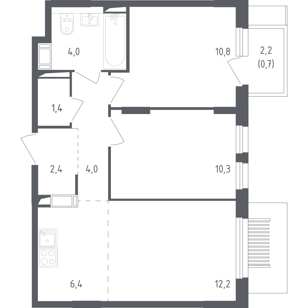 3-комнатная квартира с полной отделкой, 52.2 м2, 10 этаж, сдача 2 квартал 2025 г., ЖК Мытищи Парк, корпус 4 - объявление 2226057 - фото №1