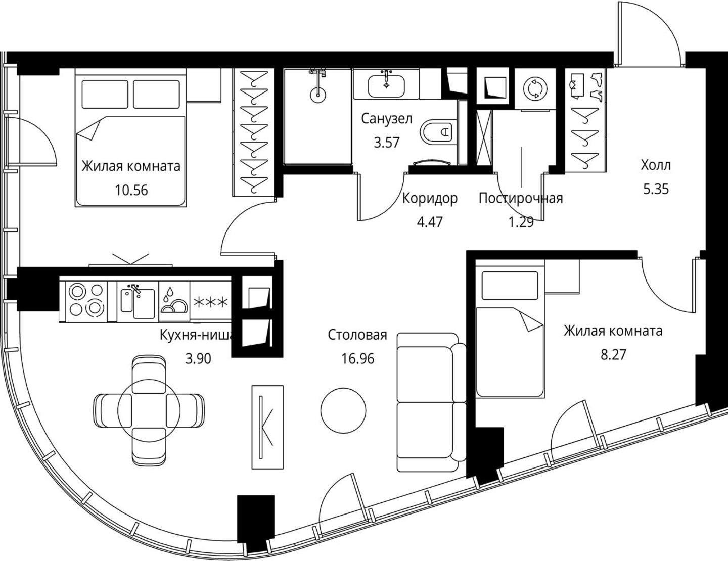 2-комнатная квартира с частичной отделкой, 54.37 м2, 10 этаж, сдача 3 квартал 2026 г., ЖК City Bay, корпус North Ocean 8 - объявление 2240405 - фото №1