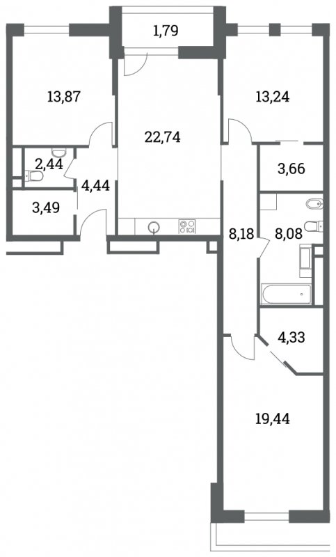 3-комнатная квартира без отделки, 103.91 м2, 3 этаж, сдача 4 квартал 2022 г., ЖК Headliner, корпус 8 - объявление 1234750 - фото №1