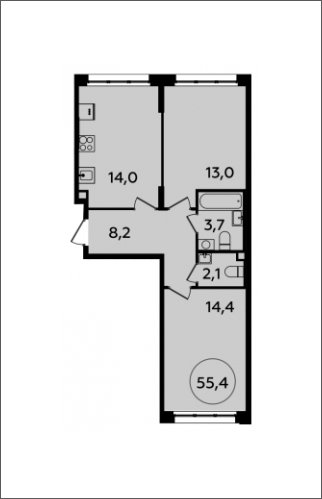 2-комнатная квартира с полной отделкой, 55.4 м2, 2 этаж, сдача 2 квартал 2024 г., ЖК Испанские кварталы, корпус 8.1 - объявление 1633270 - фото №1