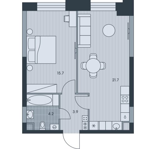 2-комнатная квартира (евро) без отделки, 45.5 м2, 31 этаж, сдача 3 квартал 2025 г., ЖК EVER, корпус 4 - объявление 2331752 - фото №1