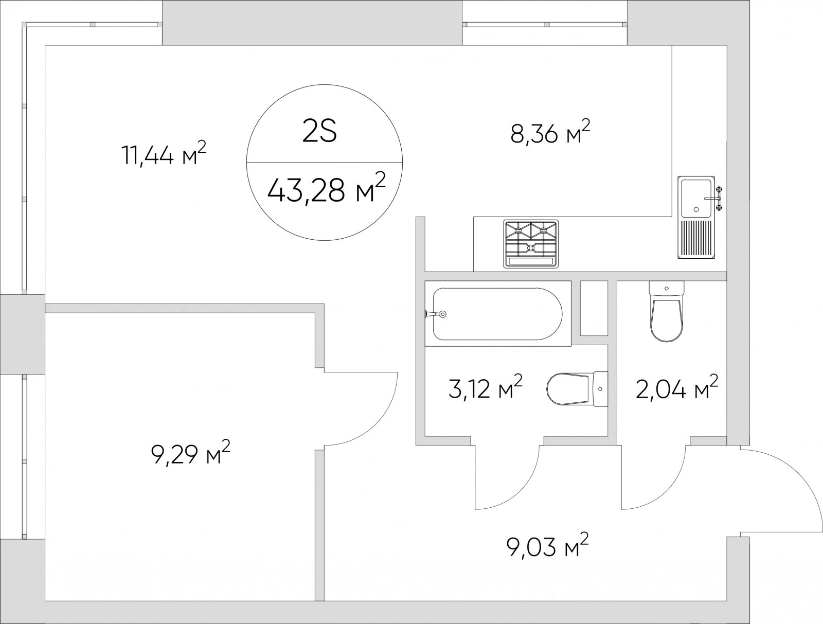 2-комнатные апартаменты без отделки, 43.28 м2, 2 этаж, дом сдан, ЖК N'ICE LOFT, корпус 1 - объявление 2415780 - фото №1