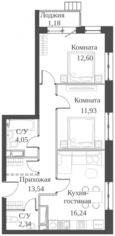 3-комнатная квартира (евро) с частичной отделкой, 61.88 м2, 4 этаж, сдача 2 квартал 2023 г., ЖК Аквилон Митино, корпус 4 - объявление 1651823 - фото №1