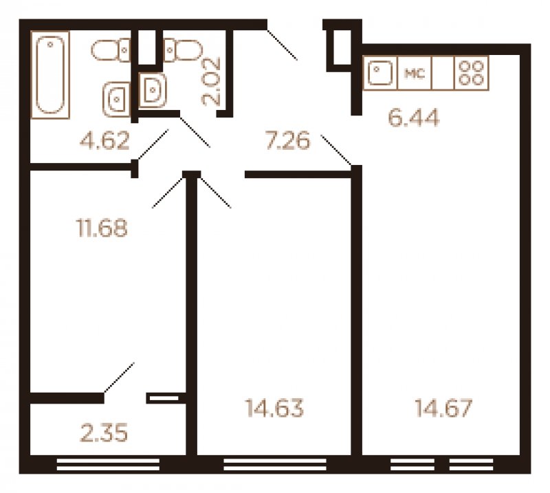 3-комнатная квартира без отделки, 62 м2, 7 этаж, сдача 4 квартал 2022 г., ЖК Миниполис Рафинад, корпус 8 - объявление 1464044 - фото №1