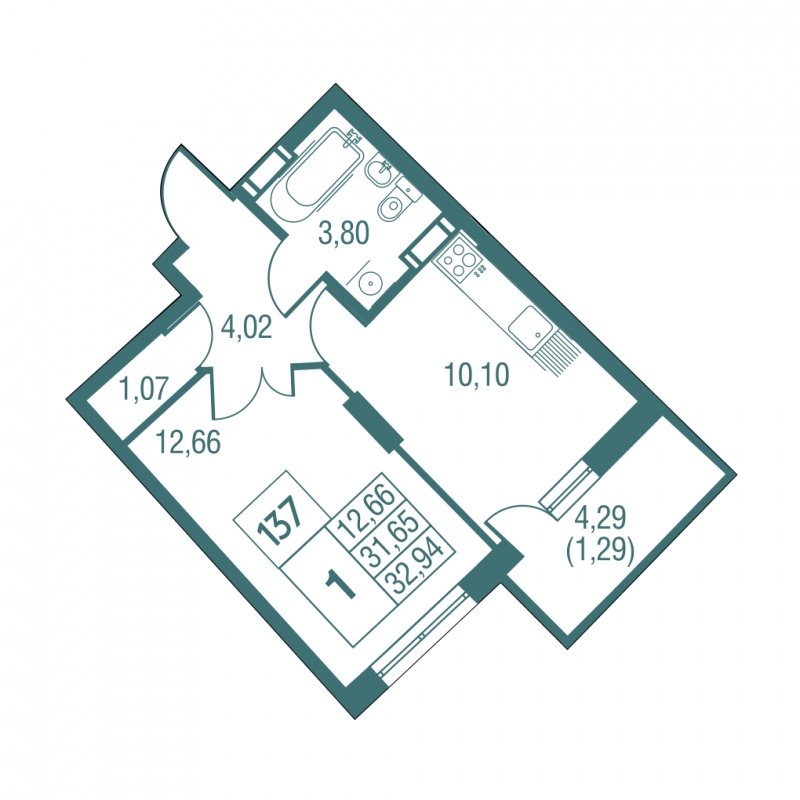 1-комнатная квартира с частичной отделкой, 34.2 м2, 24 этаж, дом сдан, ЖК Жилой микрорайон Одинбург, корпус 32 - объявление 1826766 - фото №1