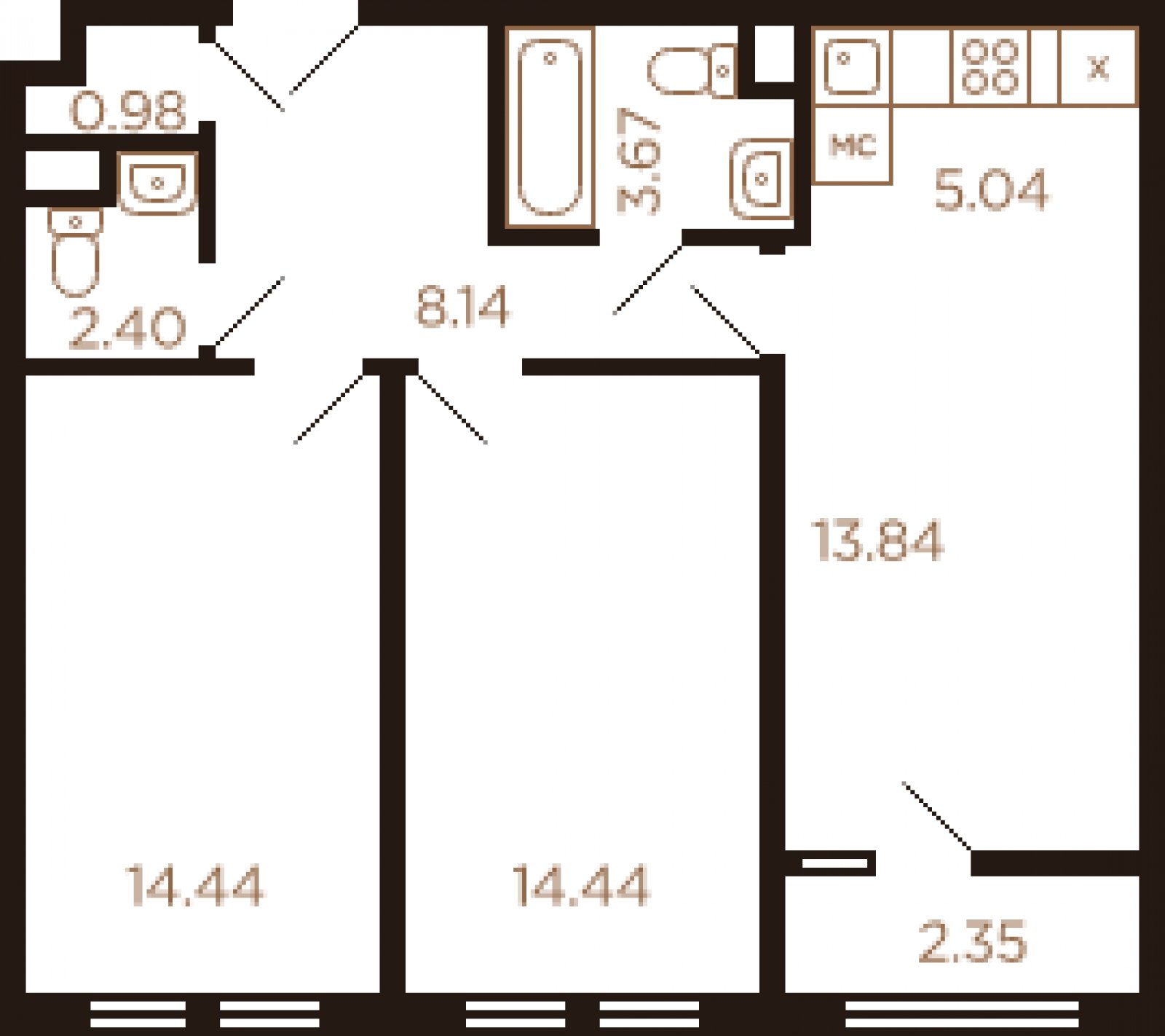 3-комнатная квартира без отделки, 64 м2, 8 этаж, дом сдан, ЖК Миниполис Рафинад, корпус 9 - объявление 2033270 - фото №1