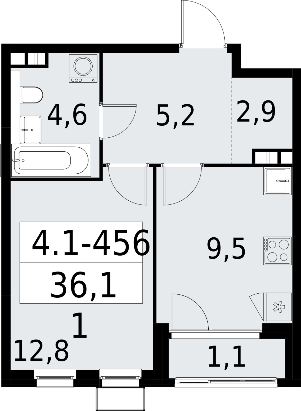 1-комнатная квартира с полной отделкой, 36.1 м2, 9 этаж, сдача 2 квартал 2027 г., ЖК Южные сады, корпус 4.1.2 - объявление 2392961 - фото №1