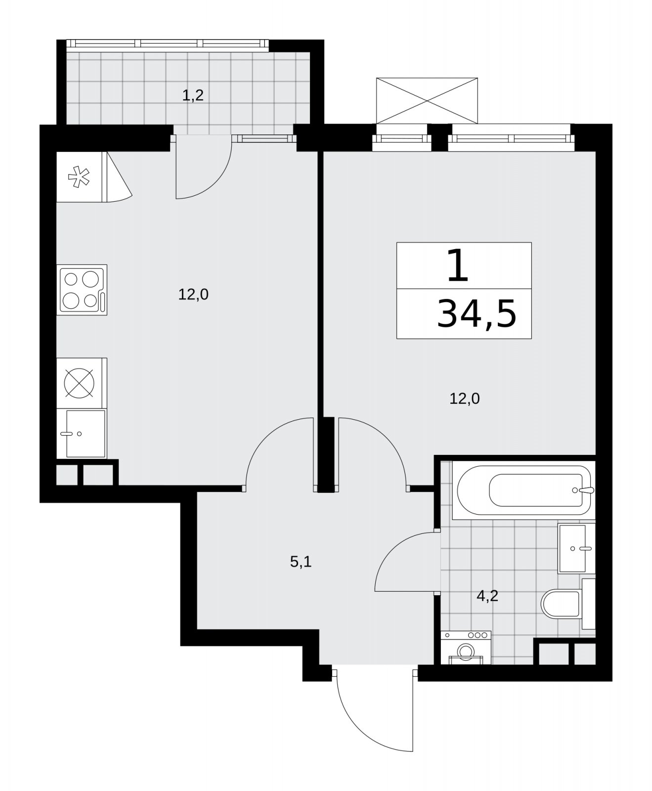 1-комнатная квартира без отделки, 34.5 м2, 4 этаж, сдача 1 квартал 2026 г., ЖК Деснаречье, корпус 4.2 - объявление 2263729 - фото №1