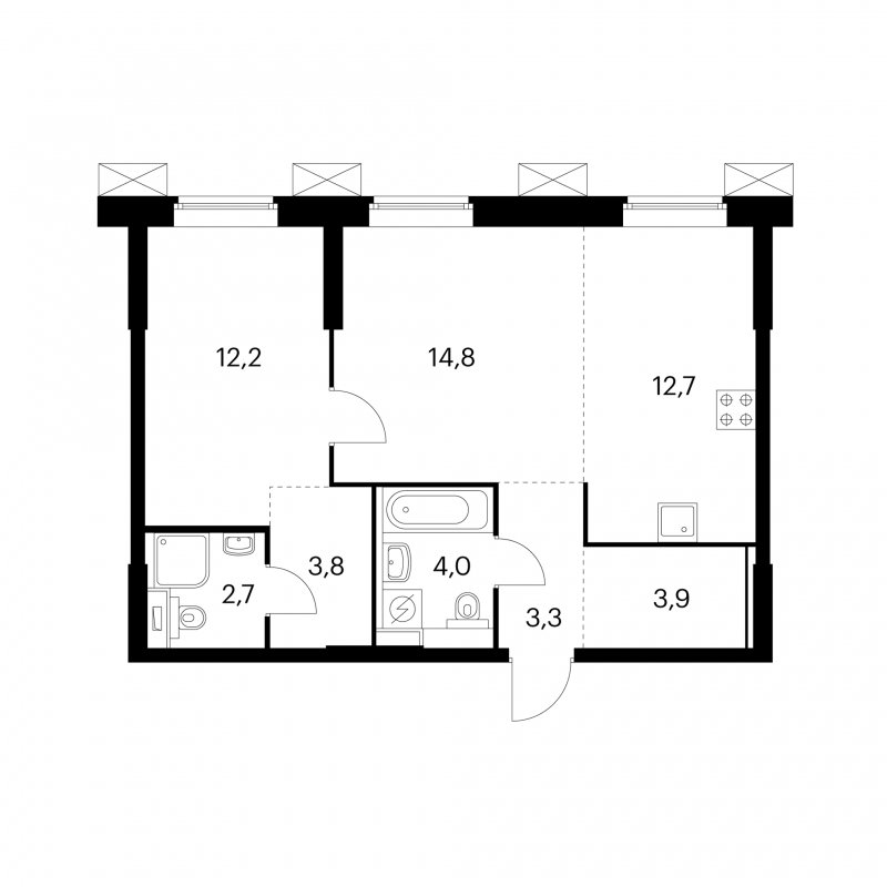 2-комнатная квартира с полной отделкой, 57.4 м2, 3 этаж, сдача 4 квартал 2022 г., ЖК Волоколамское 24, корпус 1 - объявление 1755522 - фото №1