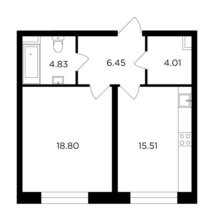 1-комнатная квартира без отделки, 49.6 м2, 9 этаж, сдача 4 квартал 2023 г., ЖК FORIVER, корпус 8 - объявление 1466603 - фото №1