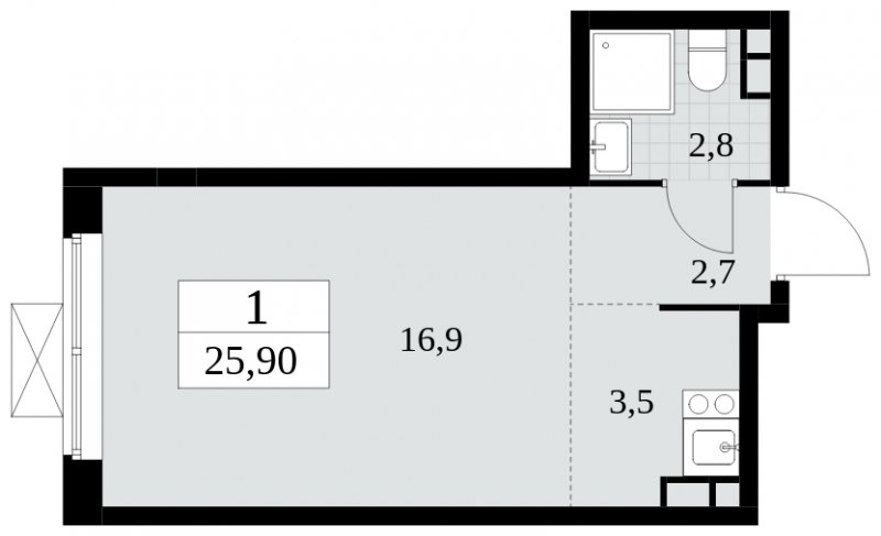 Студия без отделки, 25.9 м2, 4 этаж, сдача 2 квартал 2024 г., ЖК Прокшино, корпус 6.2 - объявление 1662812 - фото №1