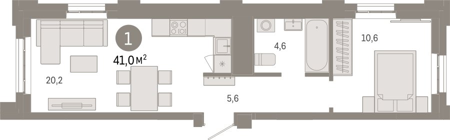 1-комнатная квартира с частичной отделкой, 41 м2, 6 этаж, сдача 3 квартал 2026 г., ЖК Квартал Метроном, корпус 1 - объявление 2310400 - фото №1