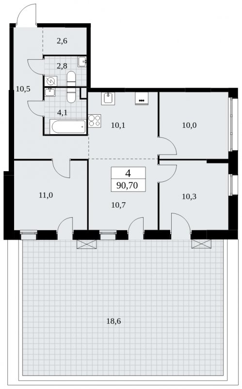 4-комнатная квартира (евро) с частичной отделкой, 90.7 м2, 2 этаж, сдача 3 квартал 2025 г., ЖК Дзен-кварталы, корпус 2.1 - объявление 1932138 - фото №1