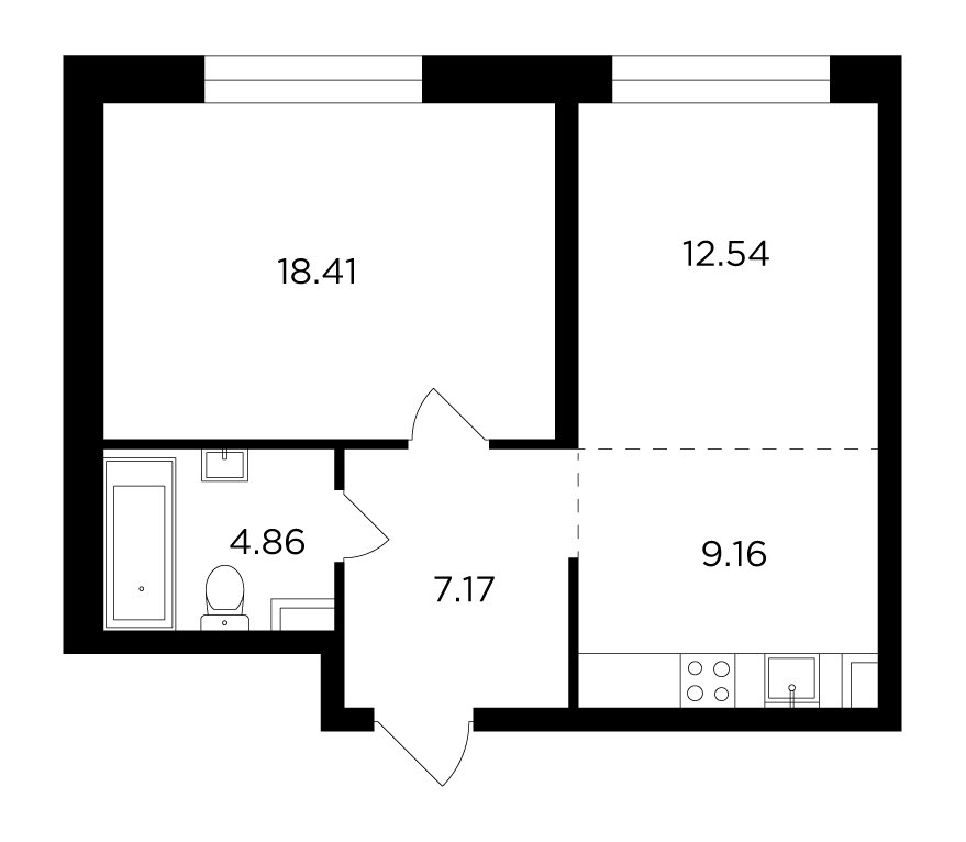2-комнатная квартира без отделки, 52.14 м2, 7 этаж, дом сдан, ЖК FORIVER, корпус 2 - объявление 2317479 - фото №1