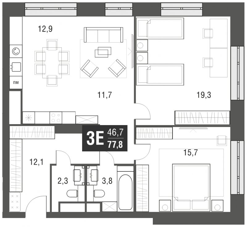 3-комнатная квартира (евро) с полной отделкой, 77.8 м2, 9 этаж, сдача 2 квартал 2024 г., ЖК AFI Tower, корпус 1 - объявление 1930891 - фото №1