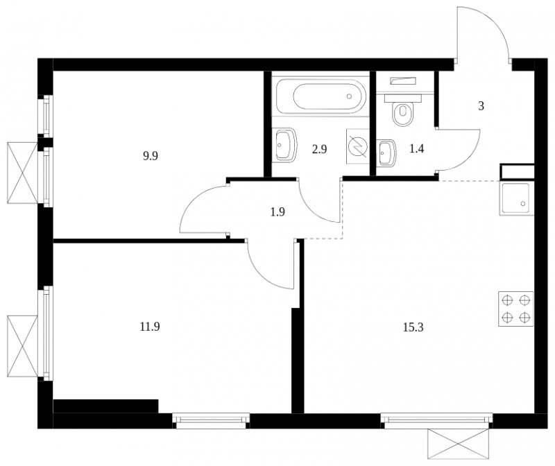2-комнатная квартира с полной отделкой, 46.3 м2, 30 этаж, сдача 2 квартал 2024 г., ЖК Митинский лес, корпус 1.3 - объявление 1660219 - фото №1