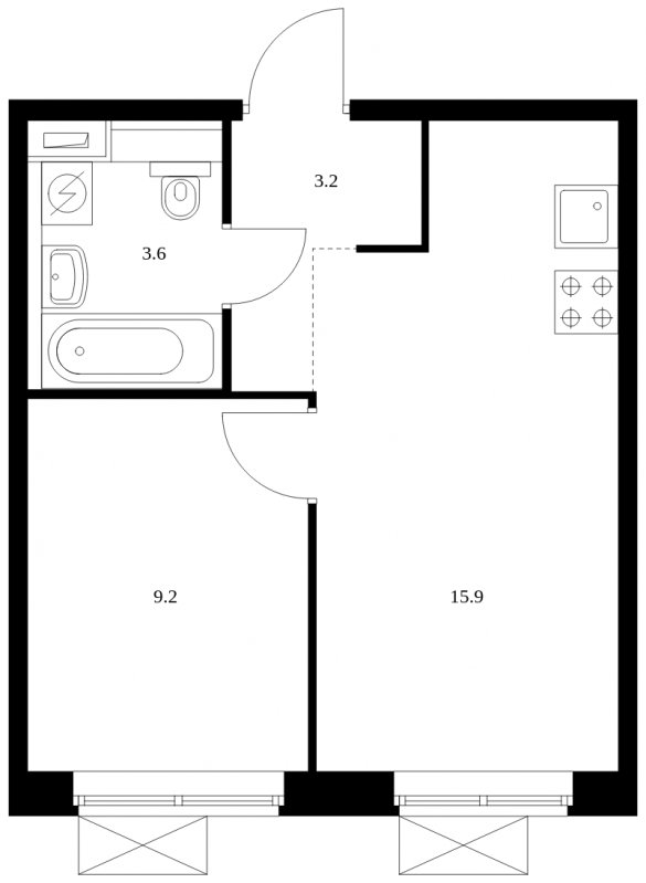 1-комнатная квартира с полной отделкой, 31.9 м2, 3 этаж, сдача 2 квартал 2024 г., ЖК Бунинские луга, корпус 3.7.2 - объявление 1716495 - фото №1