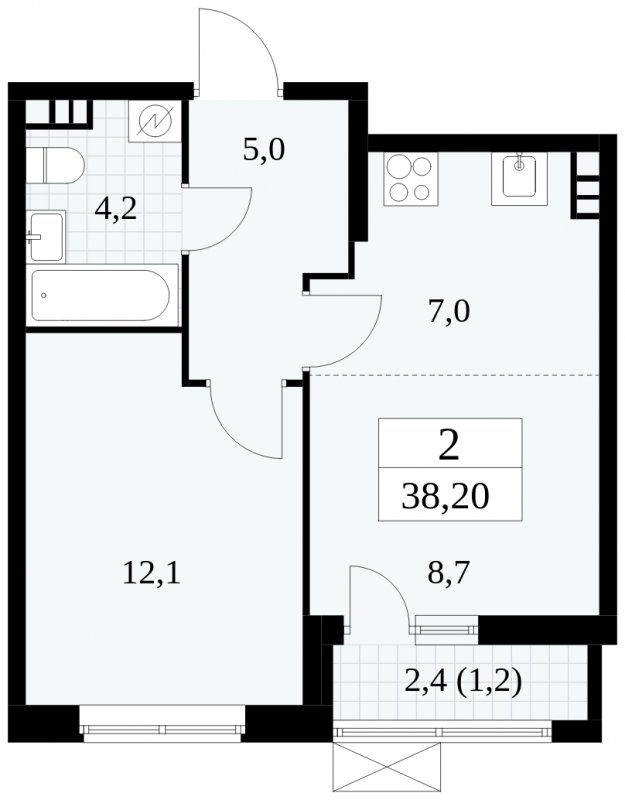 2-комнатная квартира (евро) без отделки, 38.2 м2, 5 этаж, сдача 1 квартал 2025 г., ЖК Прокшино, корпус 5.2.3 - объявление 1751454 - фото №1